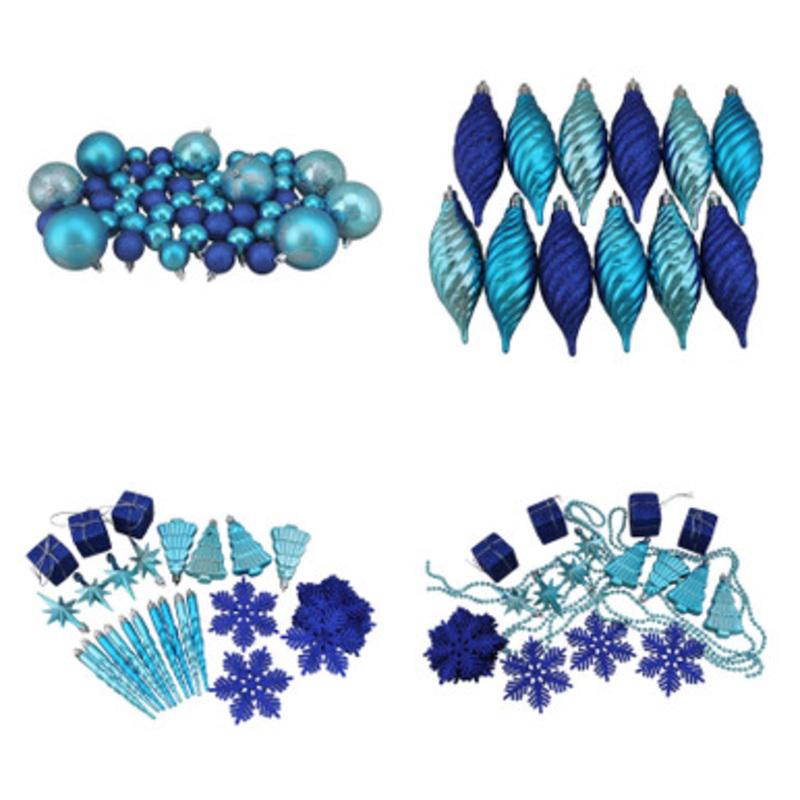 125ct Peacock Blue Shatterproof 4-Finish Christmas Ornaments 5.5 (140mm)