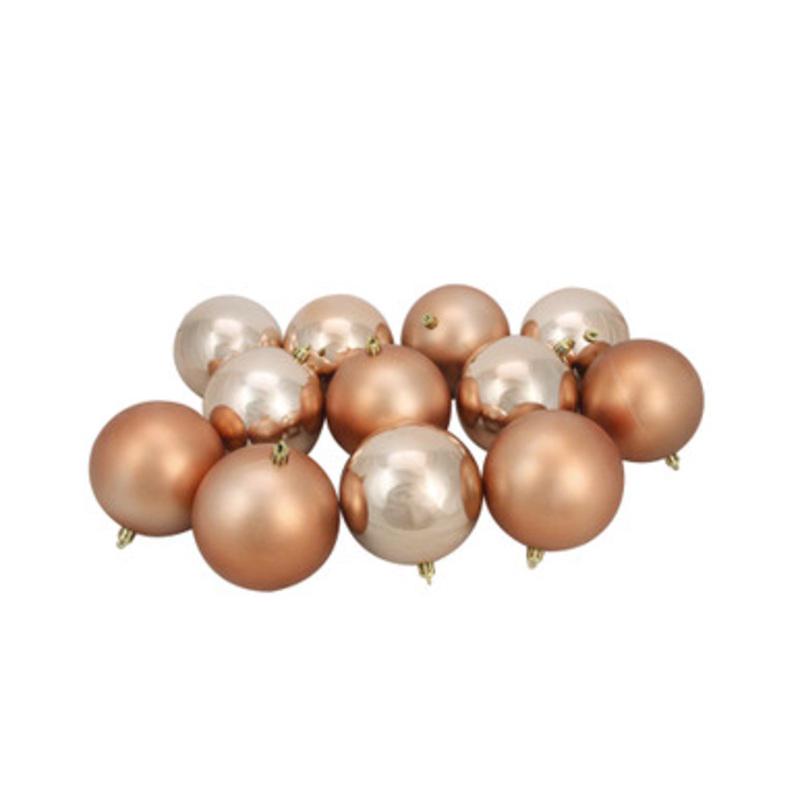 12ct Almond Brown Shatterproof 2-Finish Christmas Ball Ornaments 4 (100mm)