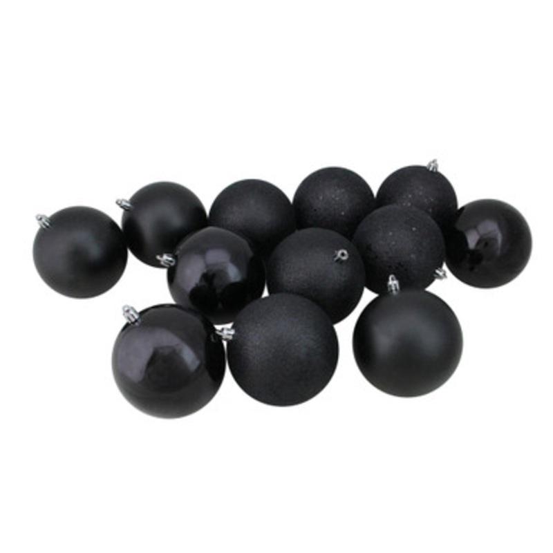 12ct Black Shatterproof 4-Finish Christmas Ball Ornaments 4 (100mm)