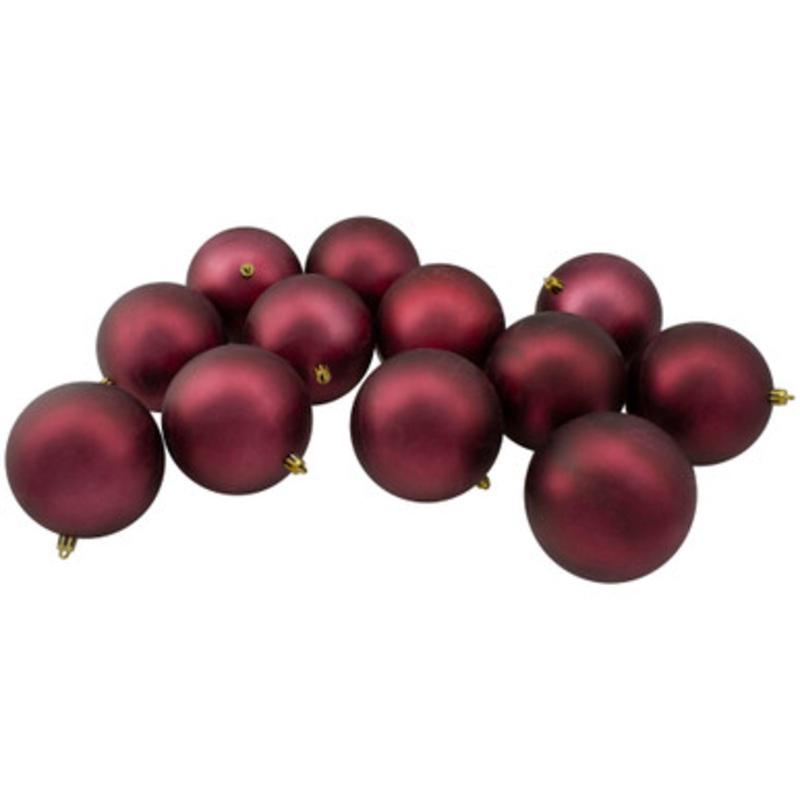 12ct Burgundy Red Shatterproof Matte Christmas Ball Ornaments 4 (100mm)