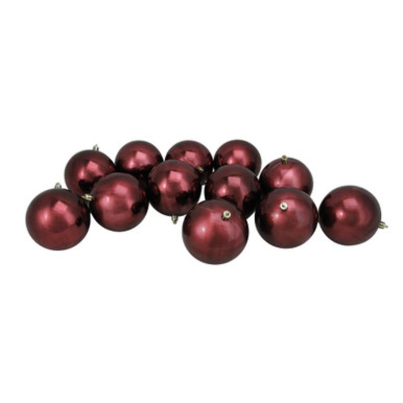 12ct Burgundy Red Shatterproof Shiny Christmas Ball Ornaments 4 (100mm)