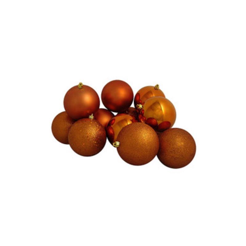 12ct Burnt Orange Shatterproof 4-Finish Christmas Ball Ornaments 4 (100mm)