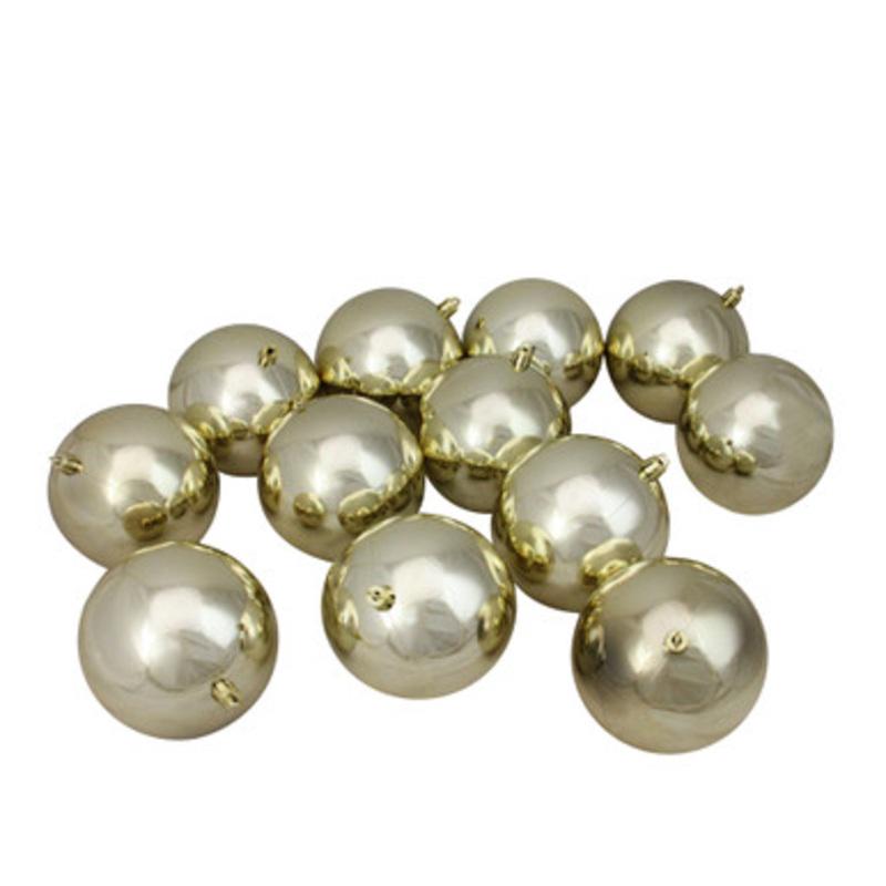 12ct Champagne Gold Shatterproof Shiny Christmas Ball Ornaments 4 (100mm)