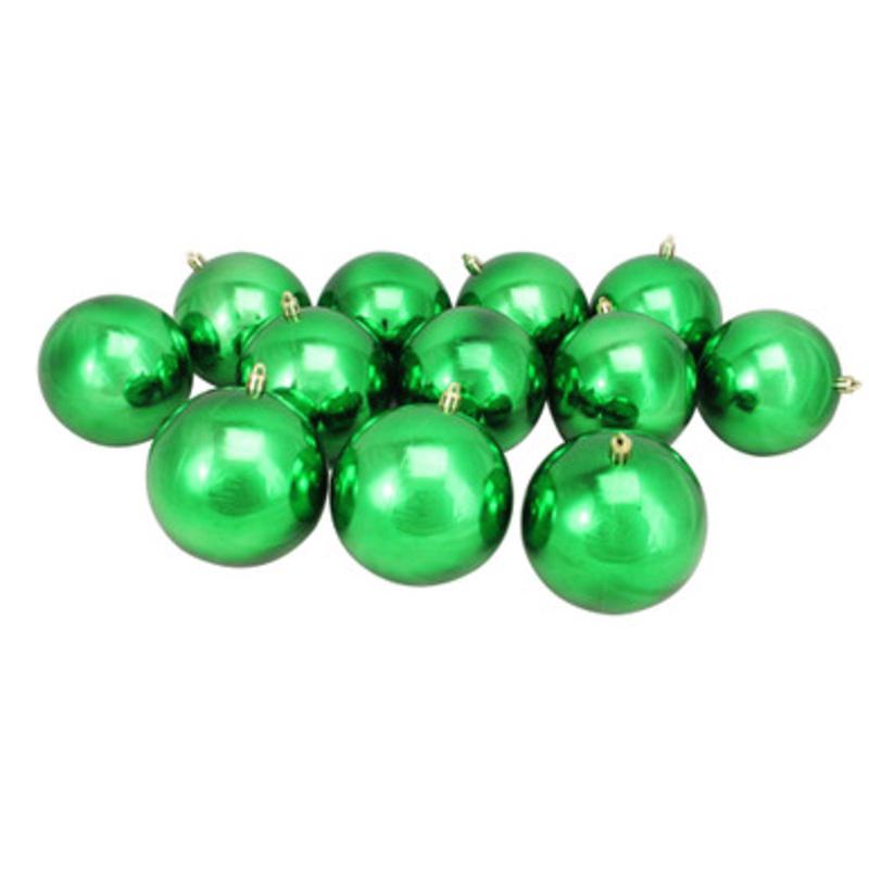 12ct Christmas Green Shatterproof Shiny Christmas Ball Ornaments 4 (100mm)