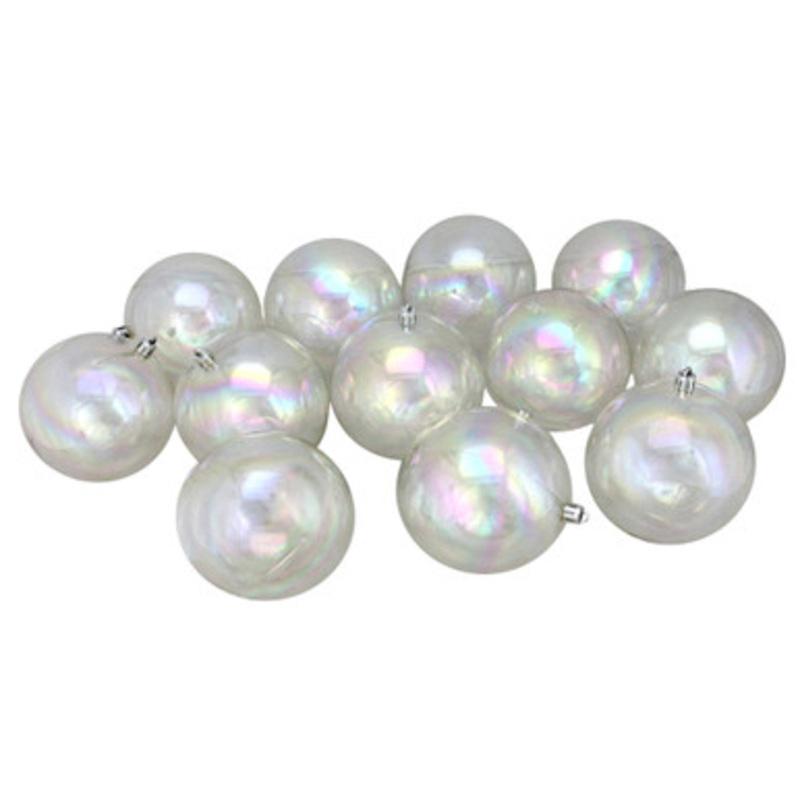 12ct Clear Iridescent Shatterproof Shiny Christmas Ball Ornaments 4 (100mm)