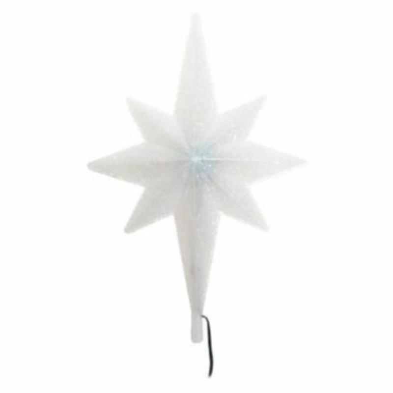 12 Lighted Blue and White Color-Changing Glitter Star Christmas Tree Topper