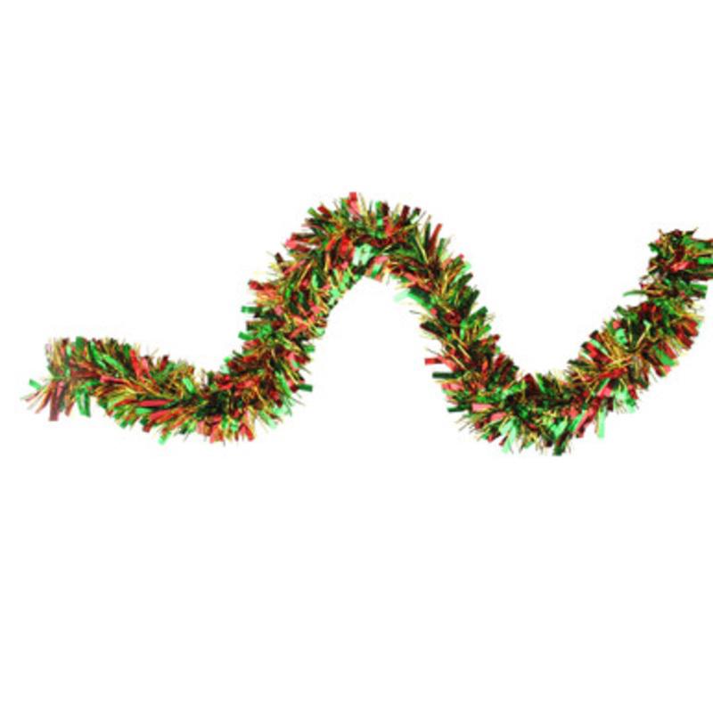 12 x 4 Metallic Gold, Red and Green Wide Cut Tinsel Christmas Garland  Unlit