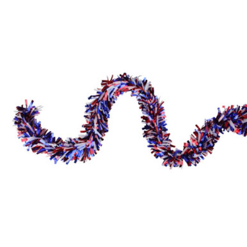 12 x 4 Red and Blue Wide Cut Patriotic Tinsel Christmas Garland  Unlit