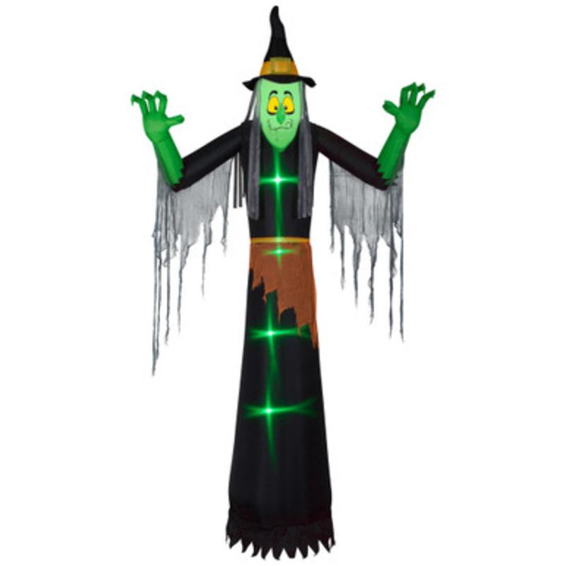 12 Green and Black Spooky Witch Inflatable Outdoor Halloween Decor