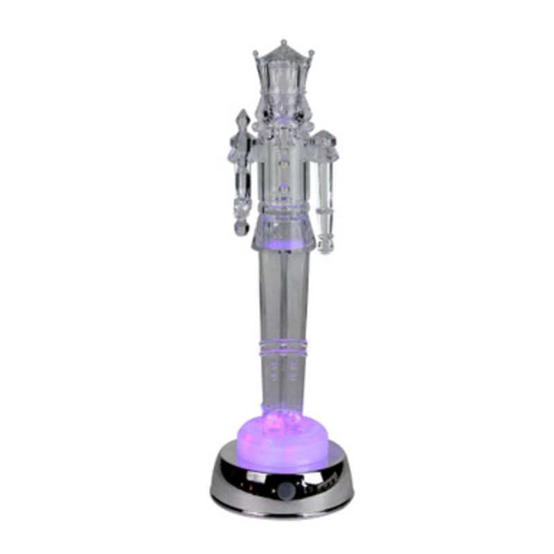 12.5 Clear LED Lighted Color Changing Christmas Nutcracker with Staff Figure