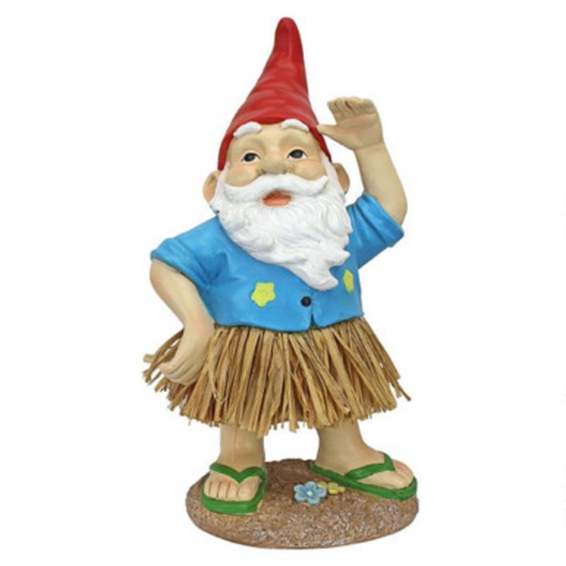 12.5 Hank The Hawaiian Grass Skirt Wearing Outdoor Gnome Statue