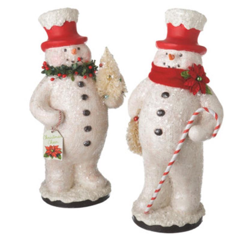12.25 Red and White Snowman Holding Tree Christmas Figure