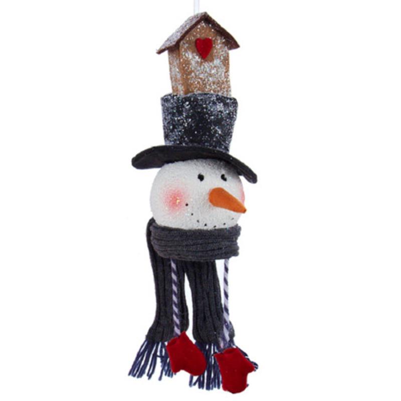12 White Snowman with Black Top Hat and Bird House Christmas Ornament