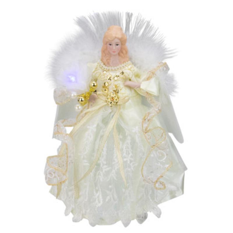 12 Gold and White LED Lighted Fiber Optic Angel Christmas Tree Topper