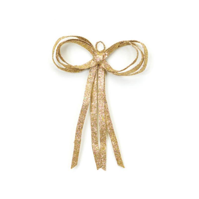 12 Gold Glitter Drenched Bow Hanging Christmas Decor