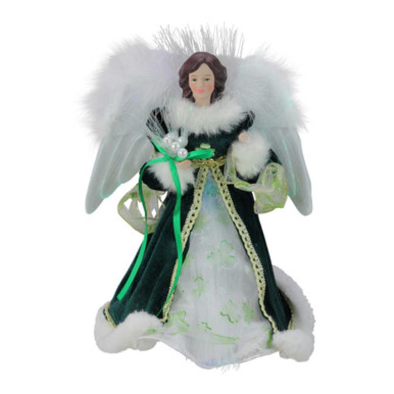 12 Fiber Optic Luck of the Irish Angel in Shamrock Dress Christmas Tree Topper