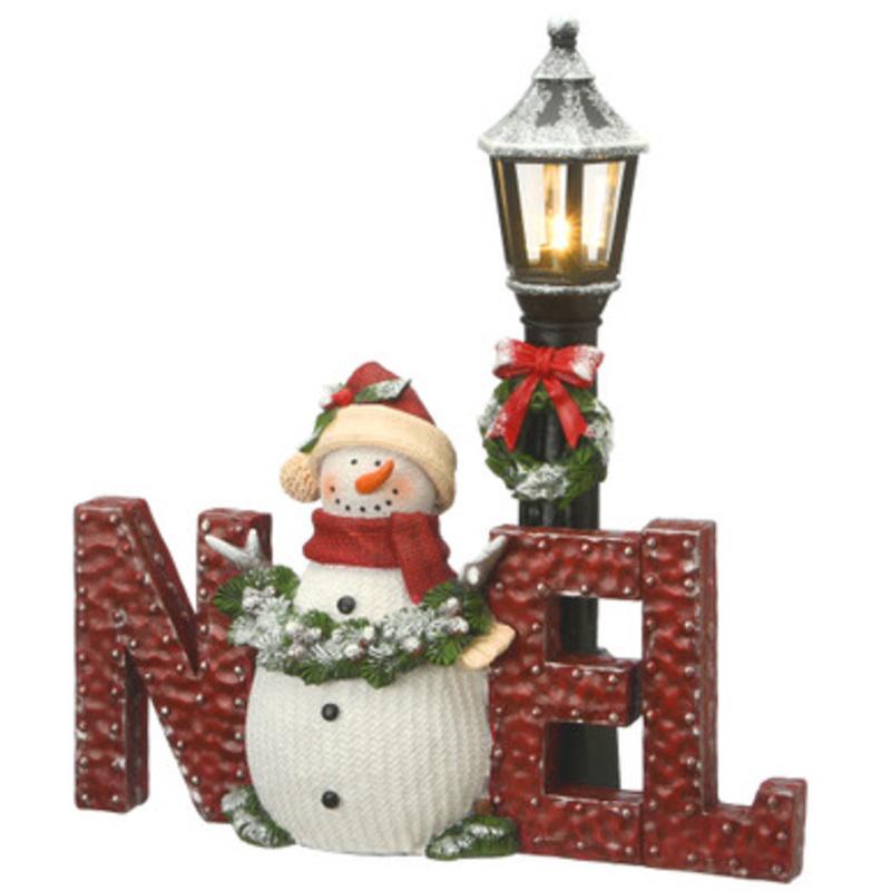 12 LED Lighted Snowman with Lamppost Christmas Tabletop Decoration