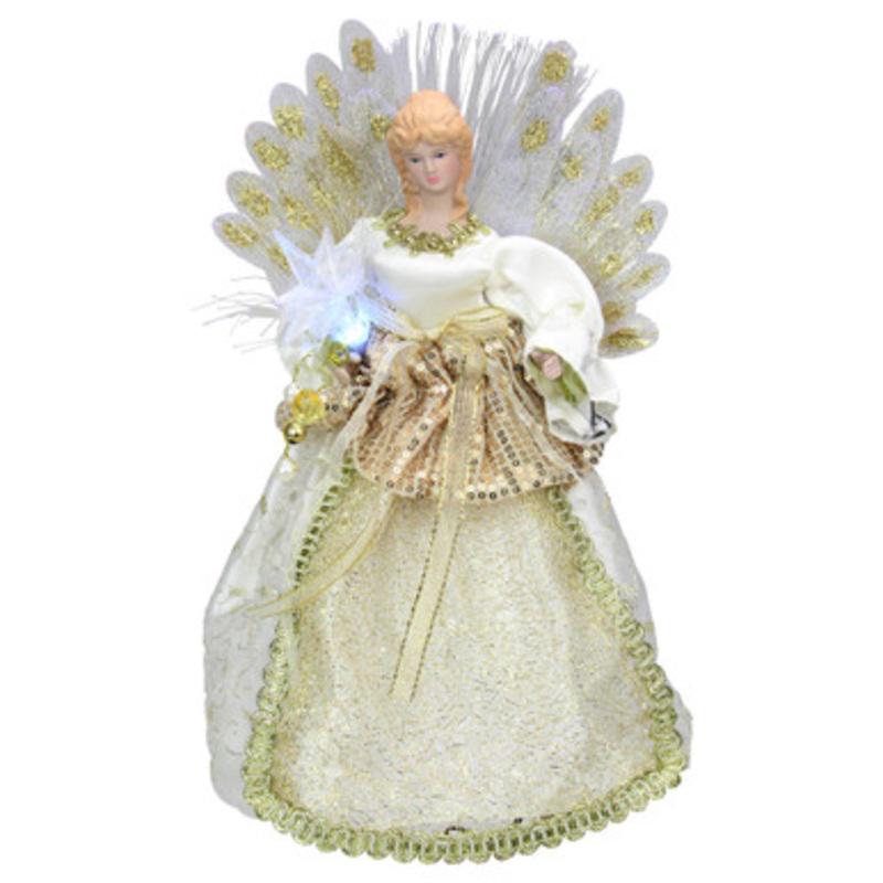 12 Lighted Gold and Ivory Angel Tree Topper Multicolor Fiber Optic Lights