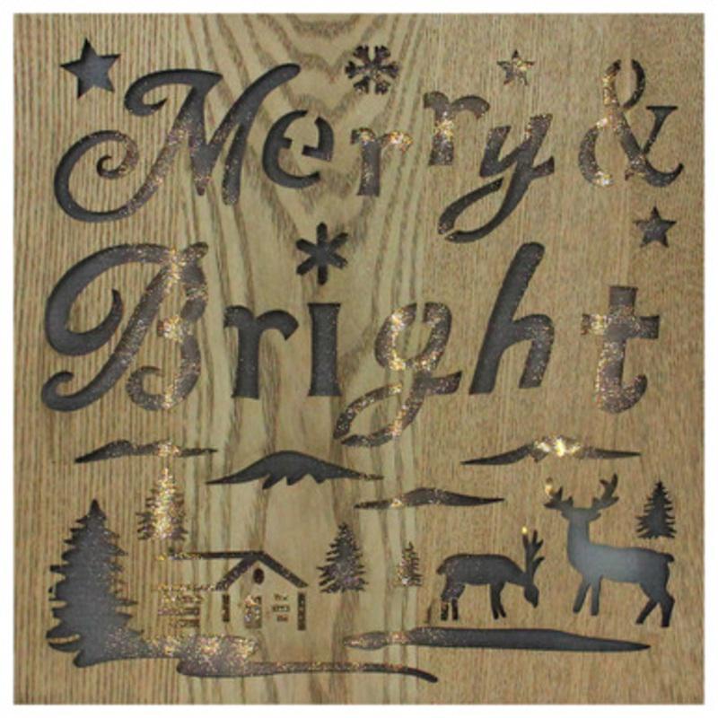 12 Lighted Wooden Merry Bright Christmas Wall Decoration