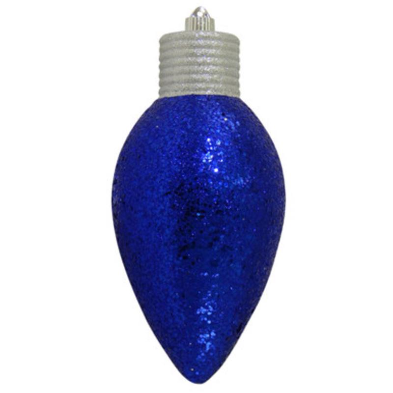 12 Navy Blue Shatterproof Glitter C9 Light Bulb Christmas Ornament