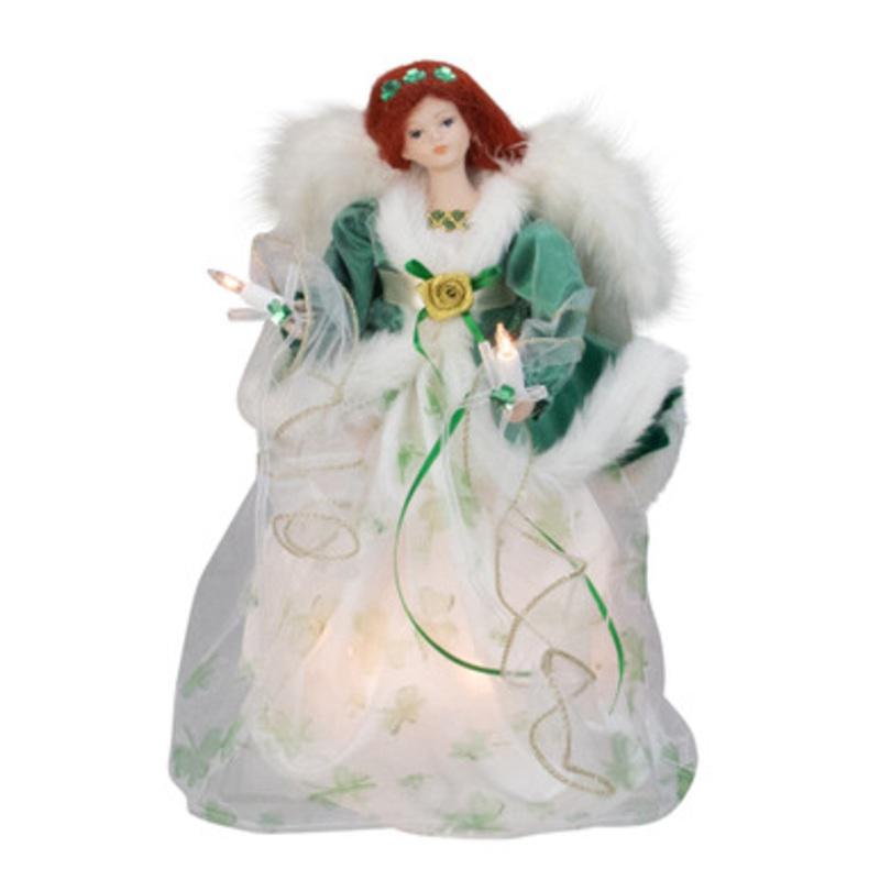 12 Green and White Shamrock Irish Angel Tree Topper