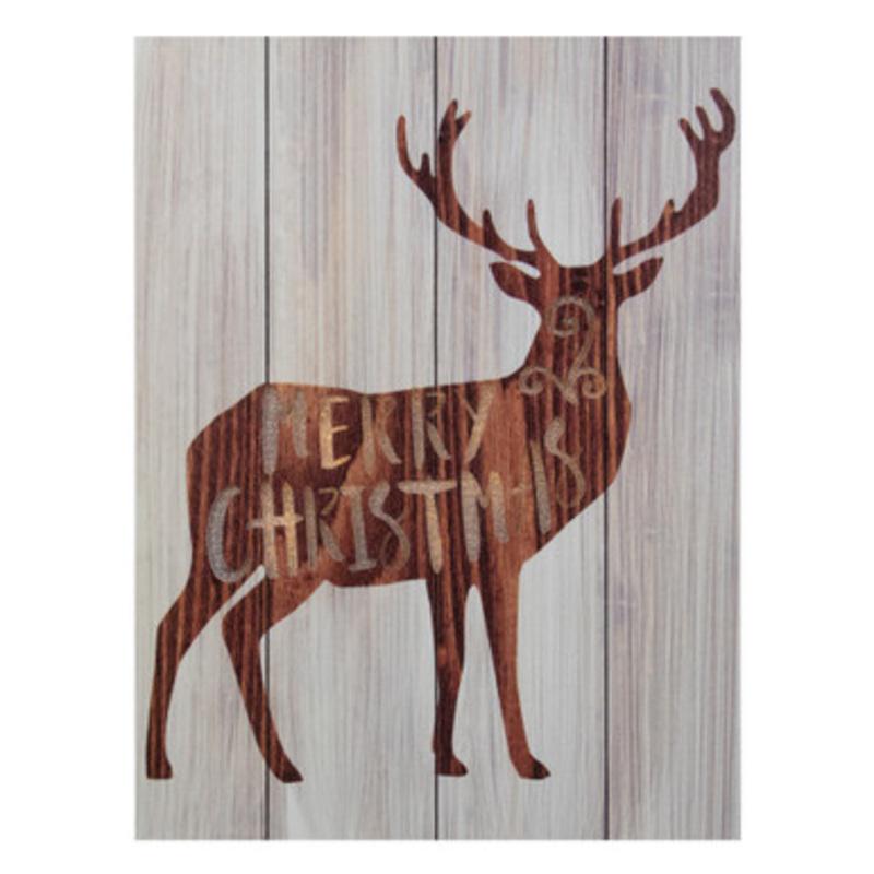 11.75 Brown Reindeer Merry Christmas Lighted Wall Plaque