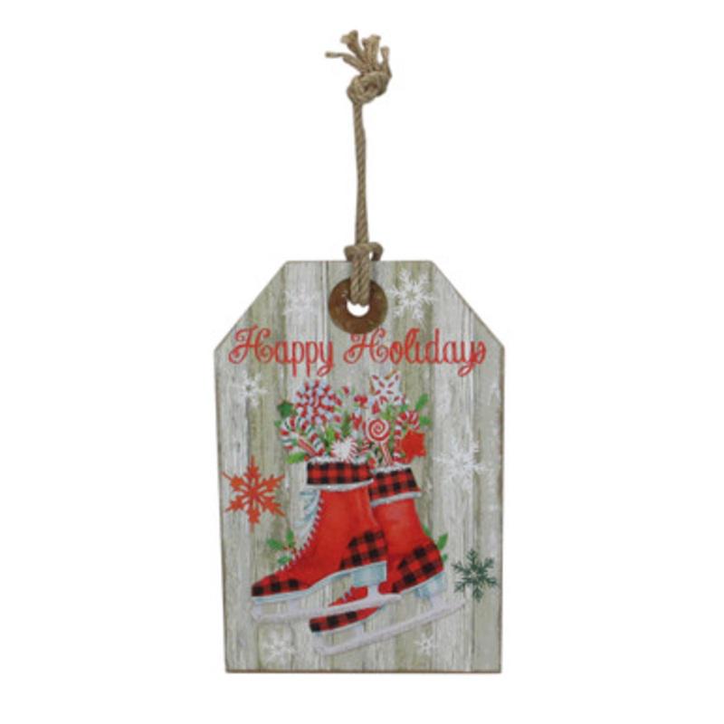 11.75 Hanging Happy Holidays Christmas Tag Style Wall Decoration