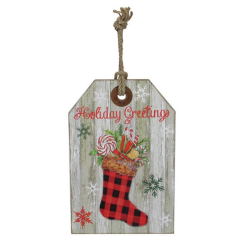 11.75 Hanging Holiday Greetings Christmas Tag Style Wall Decoration