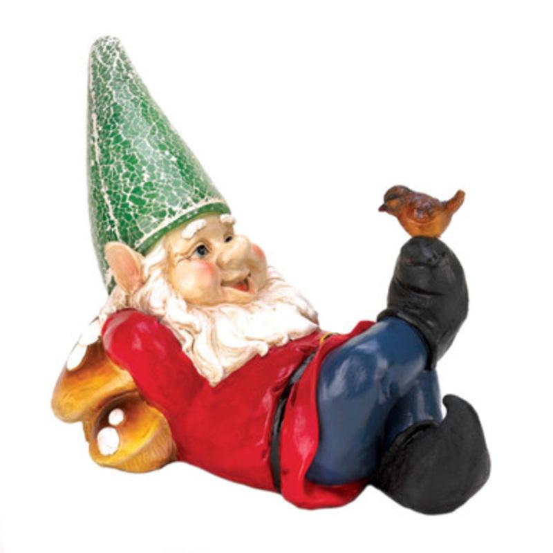 11.75 Red and Blue Lazy Gnome Solar Outdoor Garden Statue