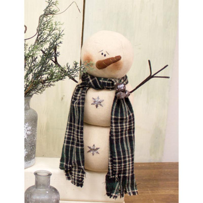 11.75 Snowman with Green Plaid Scarf Christmas Decoration