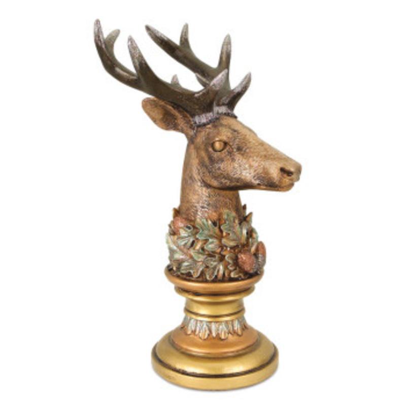 12 Bronze and Gold Deer Head Finial Table Top Christmas Decoration
