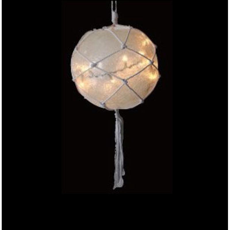 11.5 Off-White Ball with Macrame Rope Lighted Outdoor Christmas Decoration White Wire