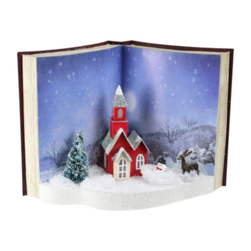 11.5 Pre-Lit Blue and White LED Christmas 3D Book Scene Tabletop Decoration
