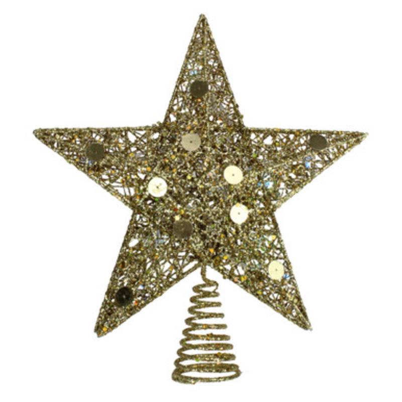 11.5 Pre-Lit Gold Glittered Star Christmas Tree Topper  Multi Color Lights