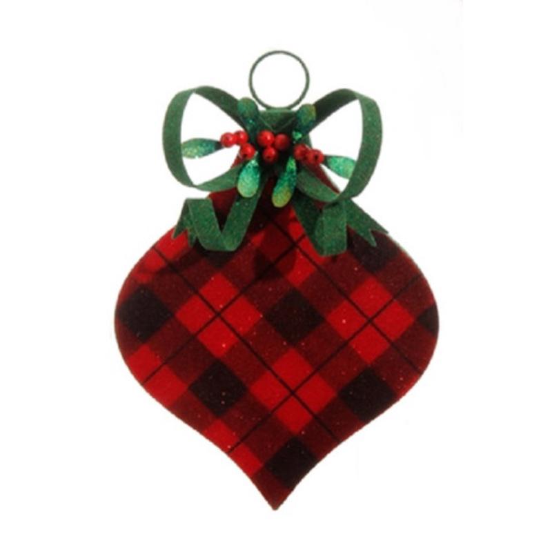 11.5 Red and Black Plaid Onion Finial Christmas Ornament