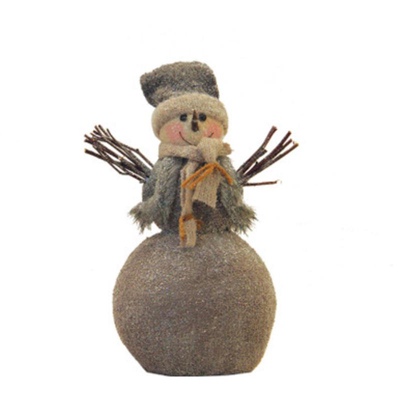 11.5 Brown and Gray Glittered Snowman with Arms Christmas Tabletop Figurine