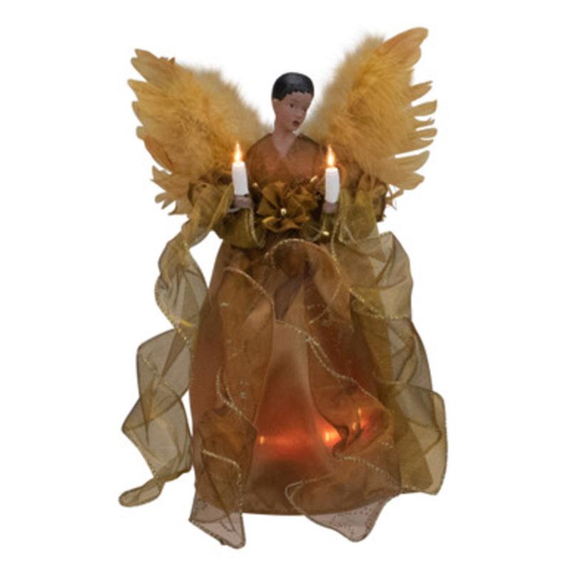 11.5 Lighted African American Winged Angel Christmas Tree Topper  Clear Lights