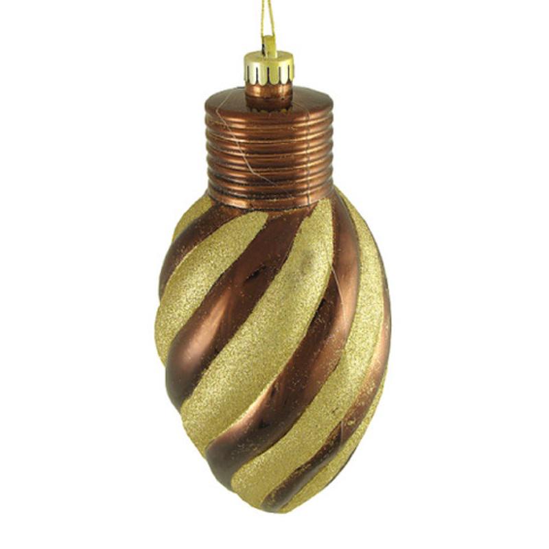 11 Mocha Brown and Gold 2-Finish Striped Shatterproof Christmas Light Bulb Ornament