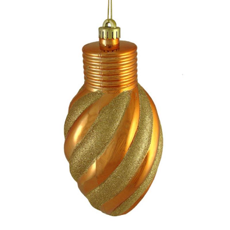 11 Orange and Gold Stripes Shatterproof 2-Finish Light Bulb Christmas Ornament