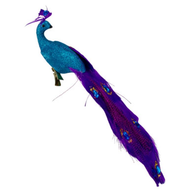 11 Purple and Blue Jeweled Peacock Bird Clip On Christmas Ornament