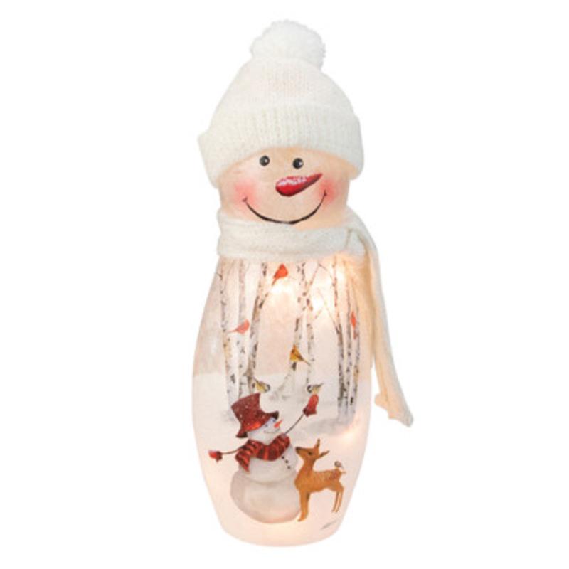 11 White and Red Lighted Snowman Christmas Tabletop Decoration