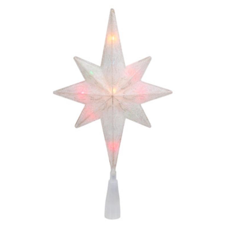11 White Frosted Bethlehem Star with Gold Scrolling Christmas Tree Topper  Multi Lights