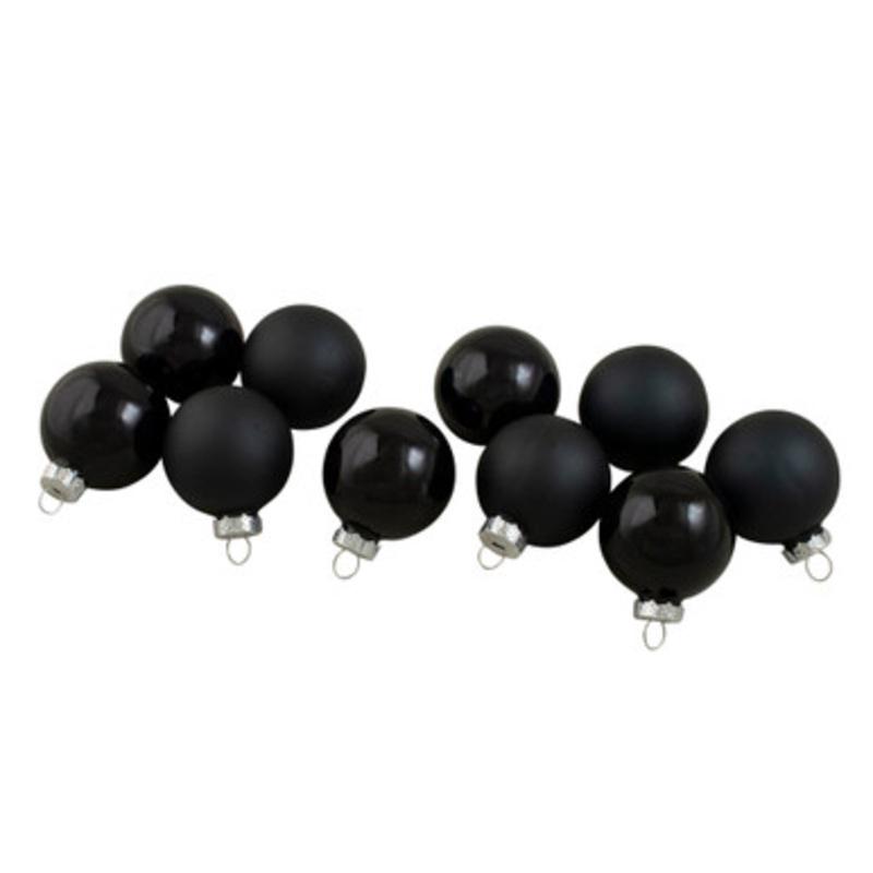 10ct Shiny and Matte Black Glass Ball Christmas Ornaments 1.75 (45mm)