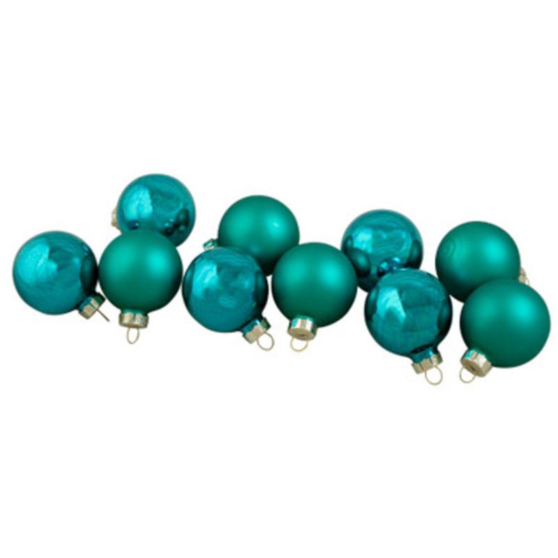 10ct Turquoise Green 2-Finish Glass Christmas Ball Ornaments 1.75 (44.5mm)