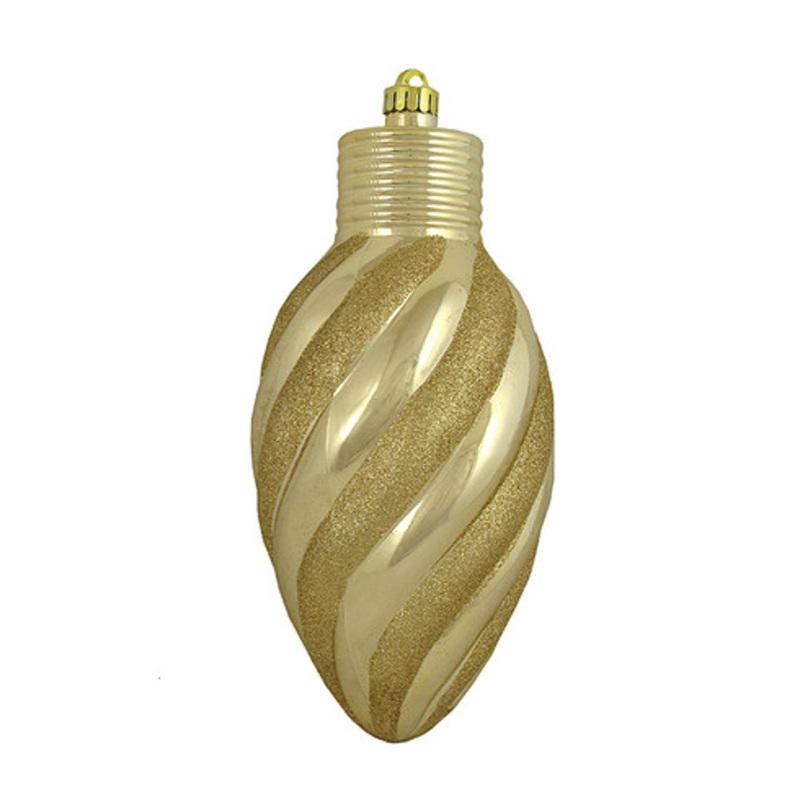 11 Champagne Gold Striped Shatterproof Light Bulb Christmas Ornament