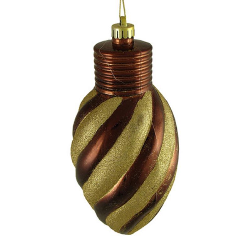 11 Chocolate Brown and Gold Striped Shatterproof Light Bulb Christmas Ornament (Pack of 3)