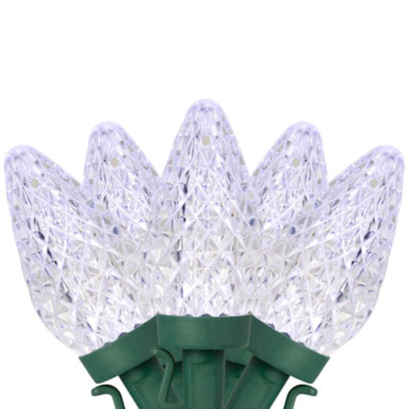 100ct Pure White Faceted LED C9 Christmas Lights 67ft Green Wire