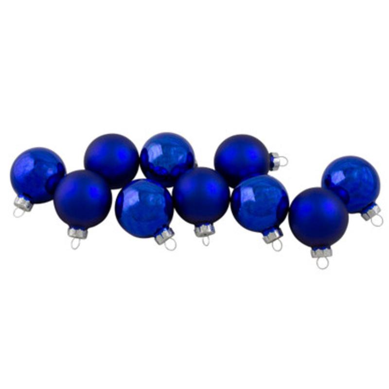 10ct Blue 2-Finish Glass Christmas Ball Ornaments 1.75 (40mm)