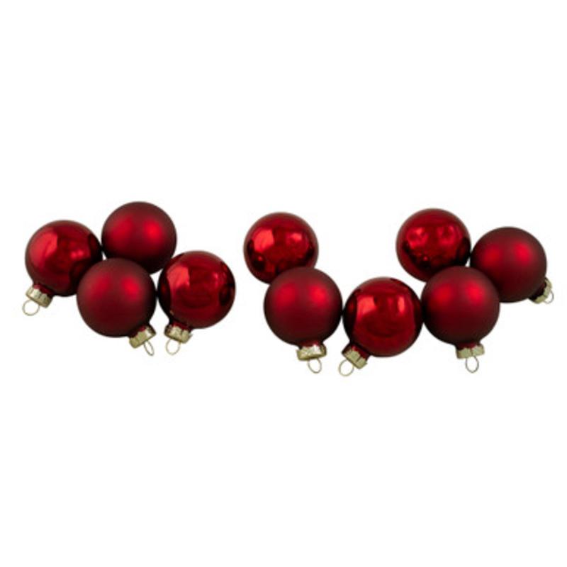 10ct Burgundy Red 2-Finish Glass Christmas Ball Ornaments 1.75 (45mm)