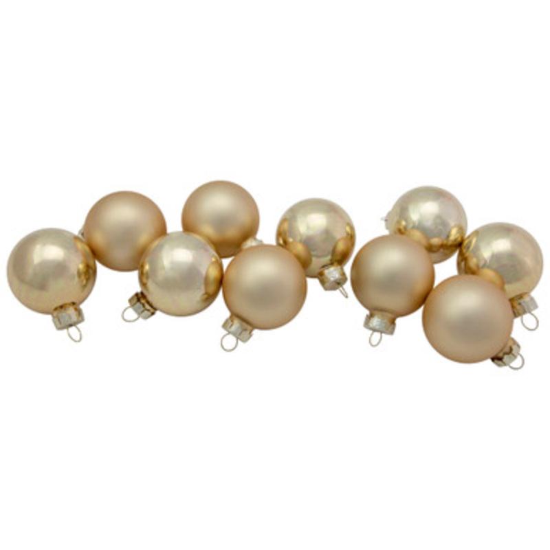 10ct Champagne Gold Shiny and Matte Glass Christmas Ball Ornaments 1.75